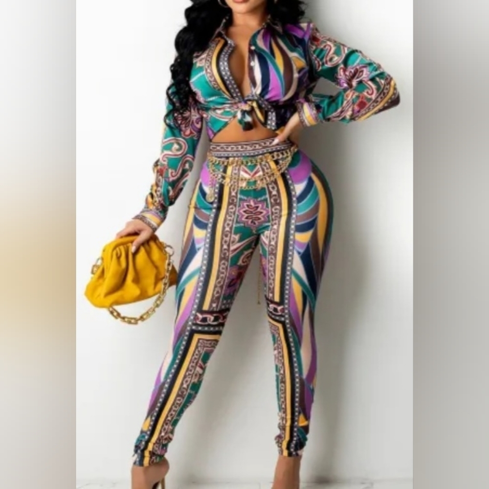 NWT Multicolor Long Sleeve 2 piece Pant set